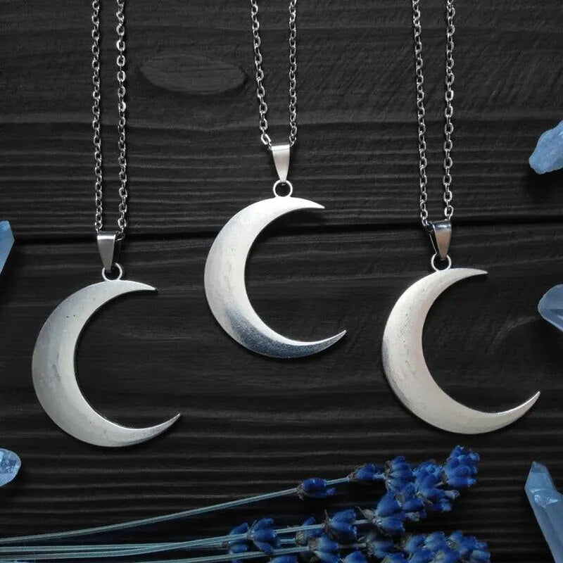 Big Crescent Moon Phase Pagan Gothic Witch Style Necklace