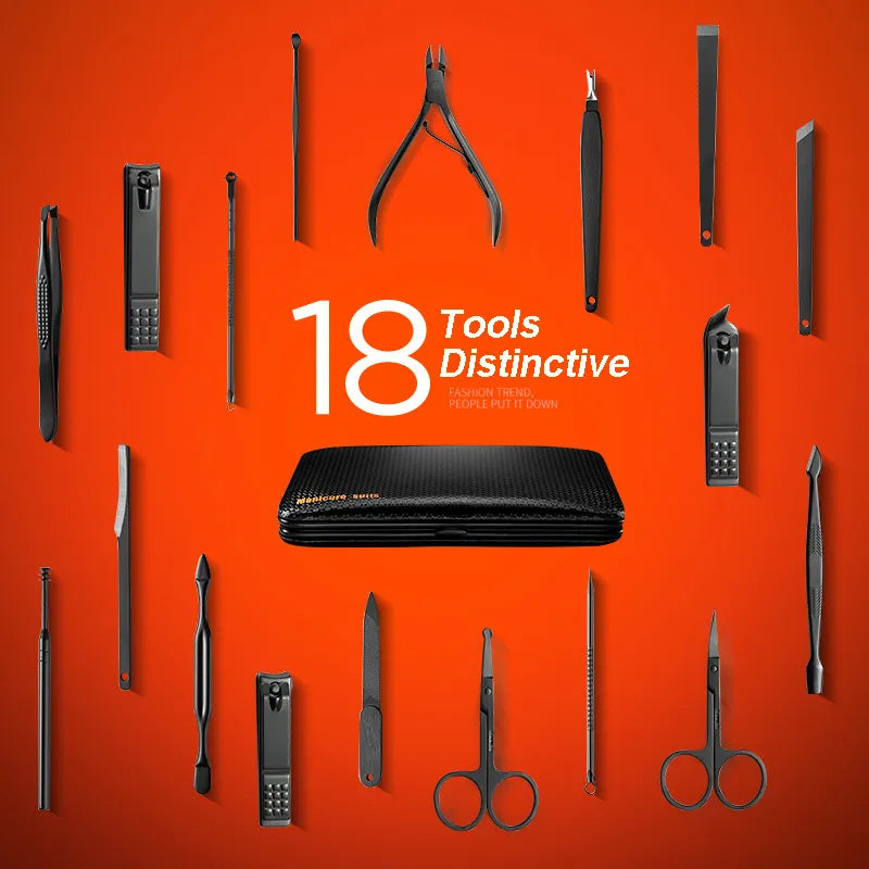 10/18 Tools Stainless Steel Manicure Set Rose Gold/Black