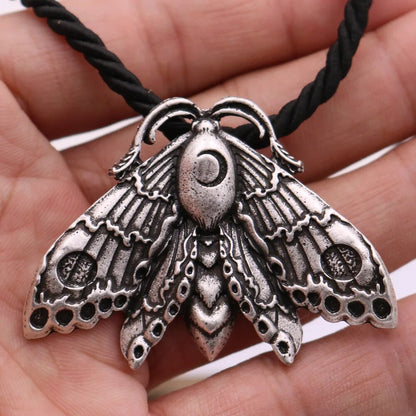 Death Moth and Double Moon Pendant Necklace