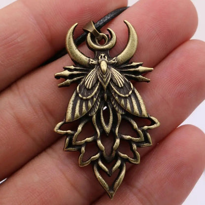 Death Moth and Double Moon Pendant Necklace