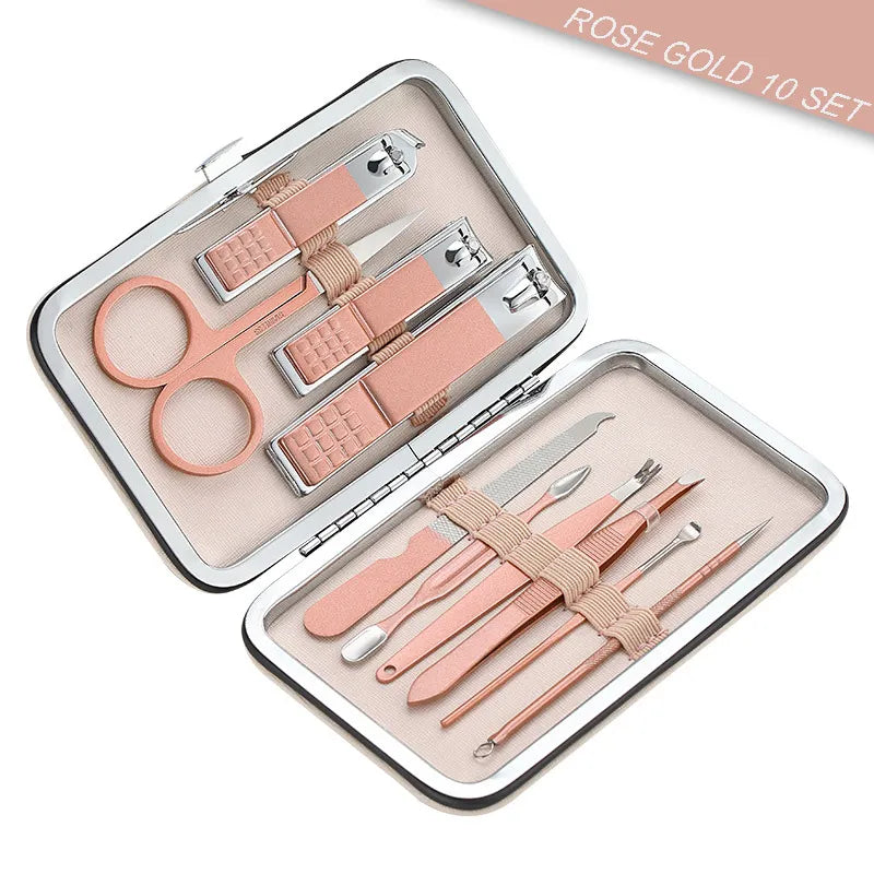 10/18 Tools Stainless Steel Manicure Set Rose Gold/Black