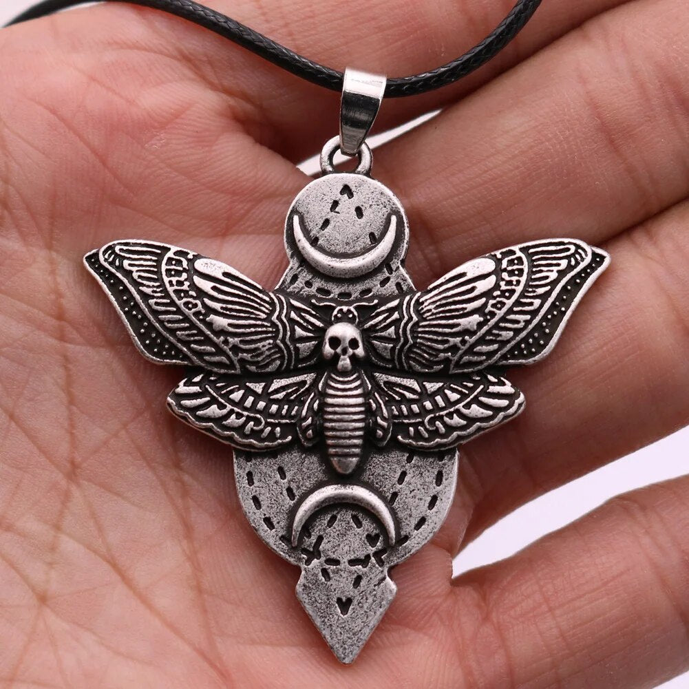 Death Moth and Double Moon Pendant Necklace