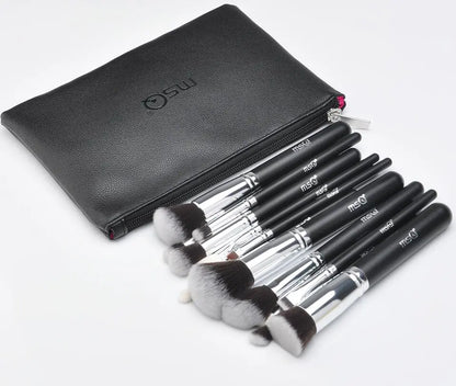 MSQ 15-Piece Pro Makeup Brush Set with Synthetic Bristles & Leather Case