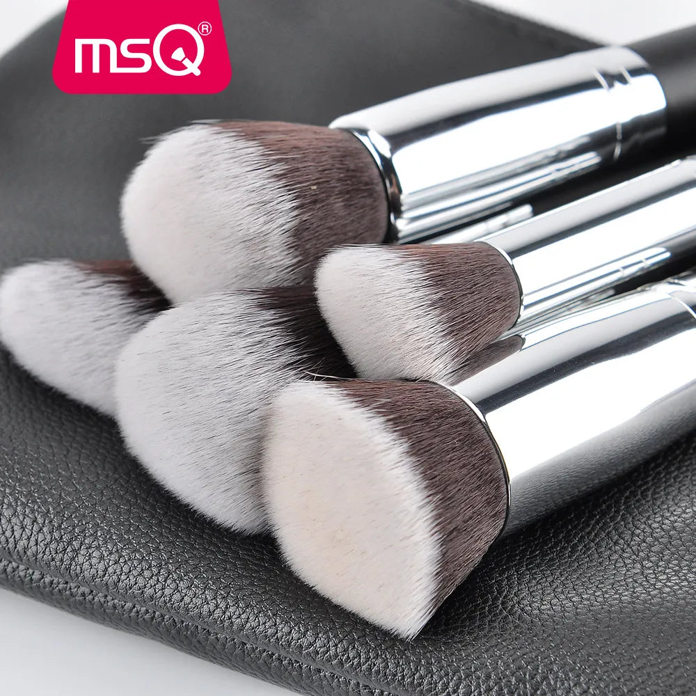 MSQ 15-Piece Pro Makeup Brush Set with Synthetic Bristles & Leather Case