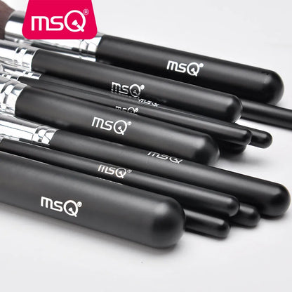 MSQ 15-Piece Pro Makeup Brush Set with Synthetic Bristles & Leather Case