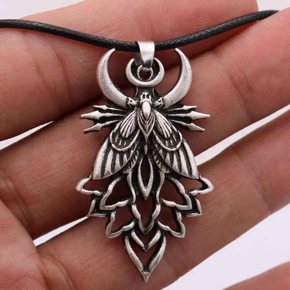 Death Moth and Double Moon Pendant Necklace