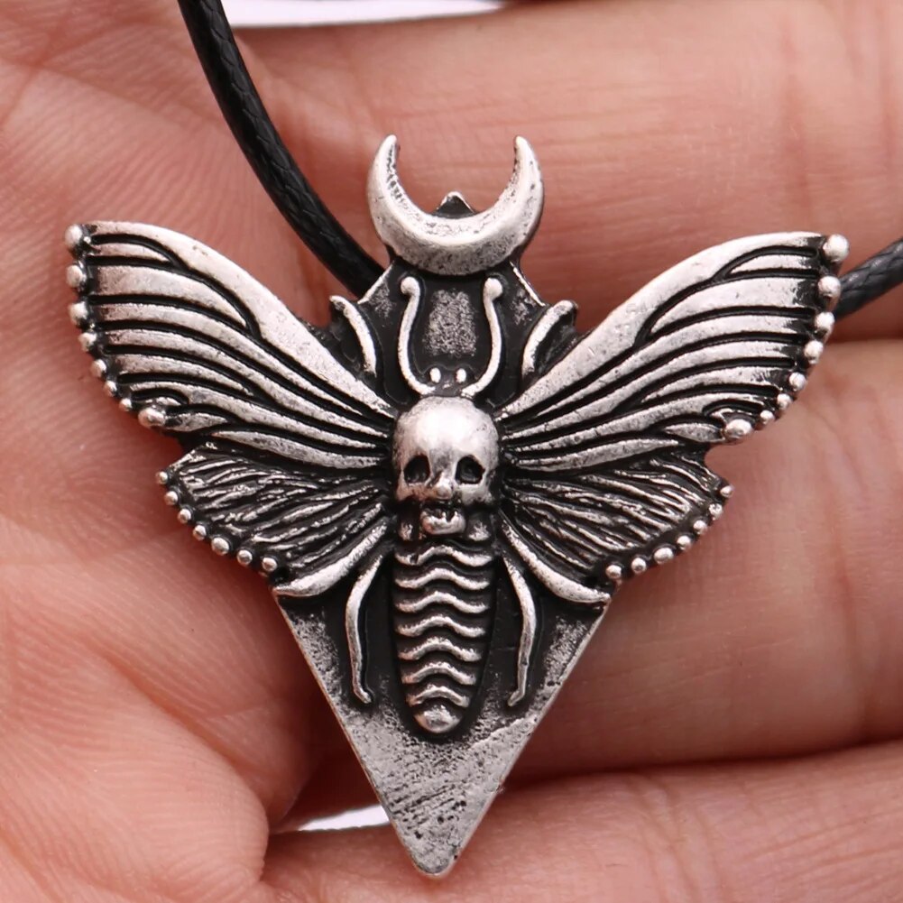 Death Moth and Double Moon Pendant Necklace