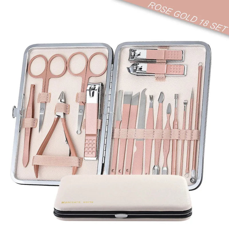 10/18 Tools Stainless Steel Manicure Set Rose Gold/Black