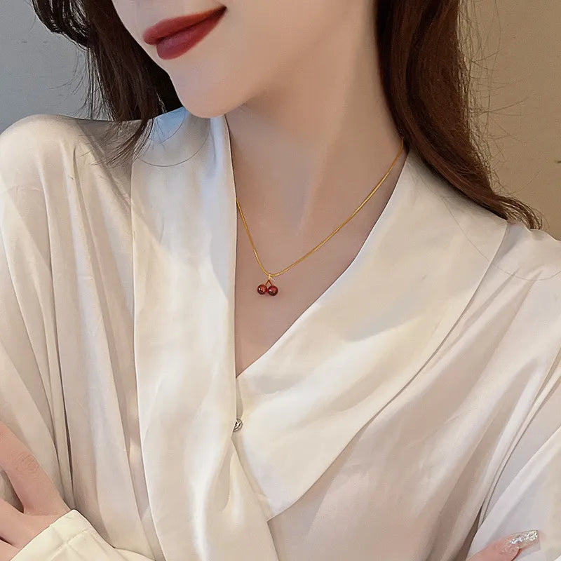 Red Cherry Gold Colour Pendant Necklace