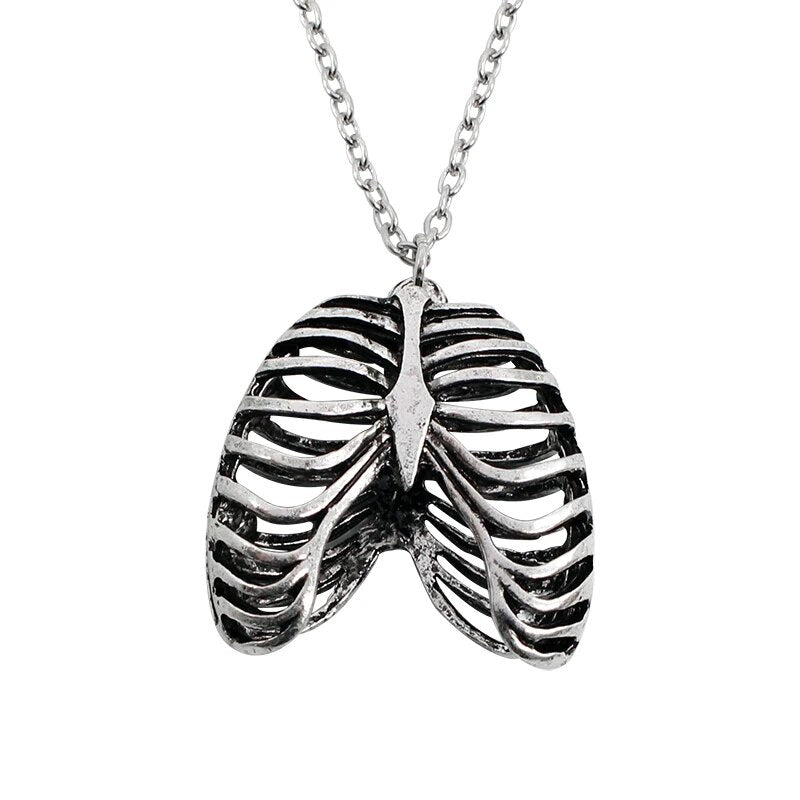 Anatomical Rib Cage & Anatomical Heart Gothic Necklace