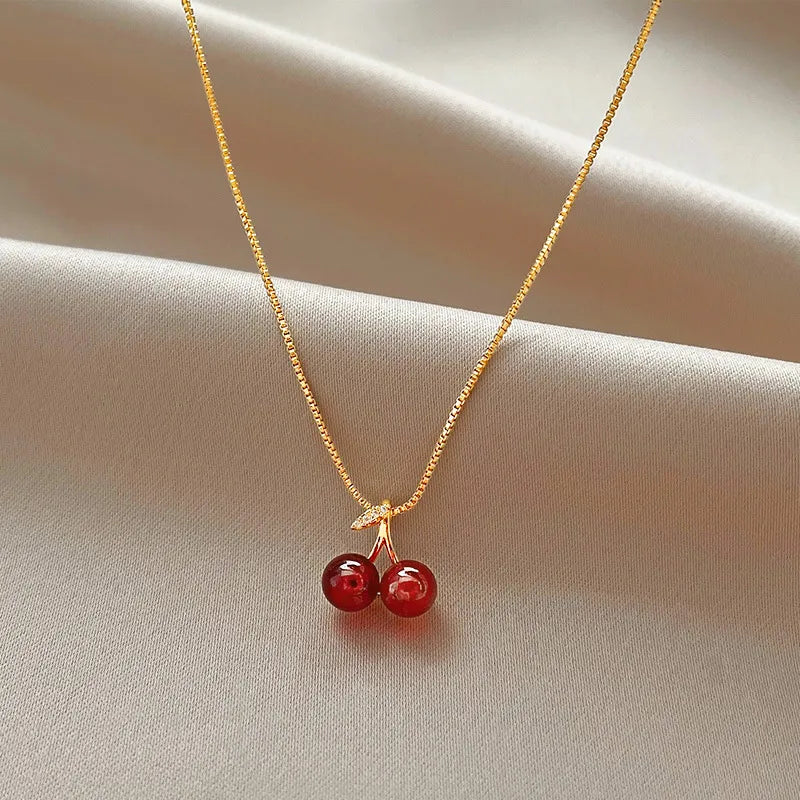 Red Cherry Gold Colour Pendant Necklace