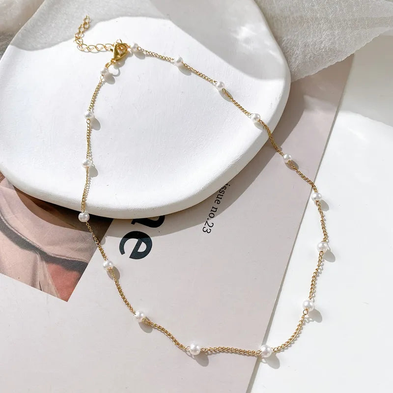 Beads Neck Chain Pearl Choker Necklace