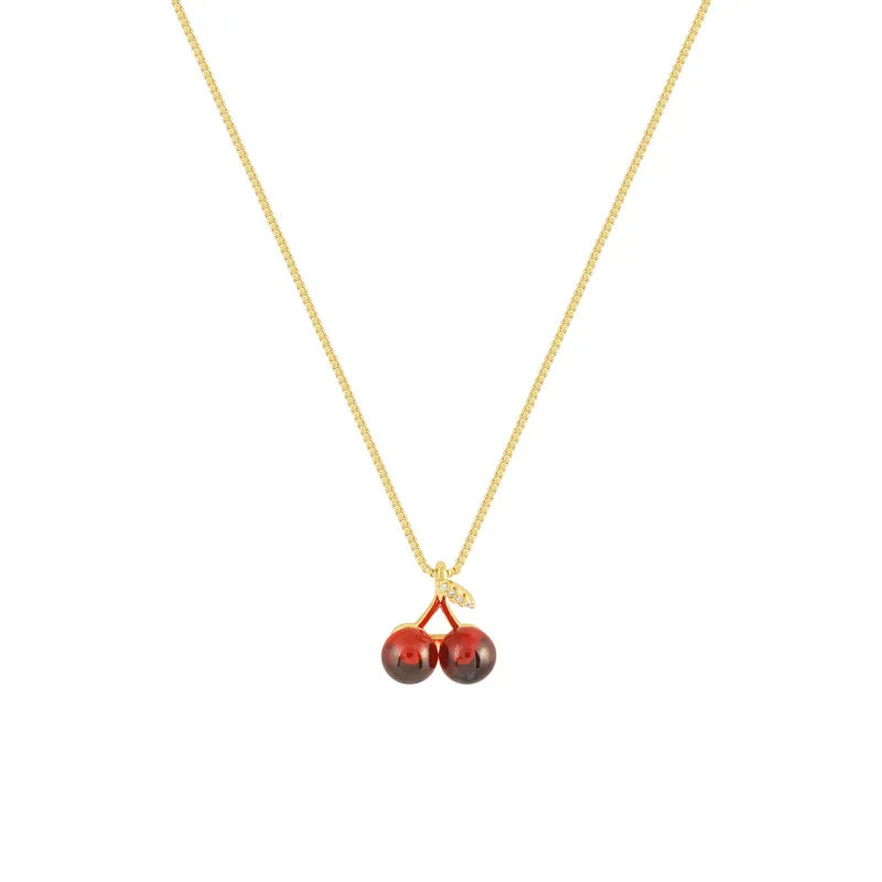 Red Cherry Gold Colour Pendant Necklace