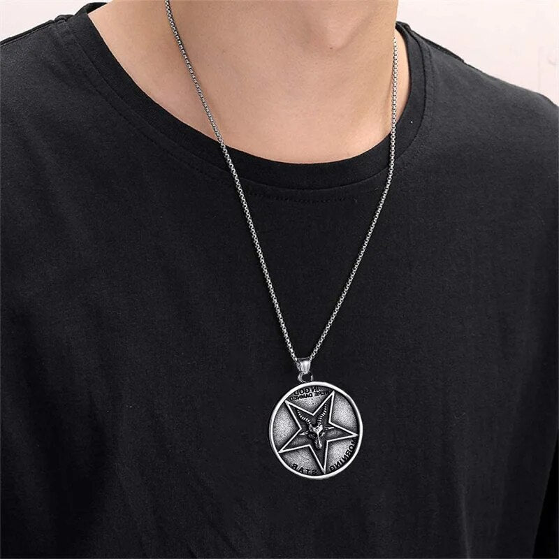 Pentagram Sheepshead Pagan Wiccan Witch Gothic Pendant Necklace