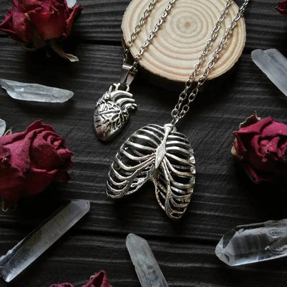 Anatomical Rib Cage & Anatomical Heart Gothic Necklace