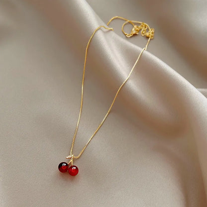 Red Cherry Gold Colour Pendant Necklace