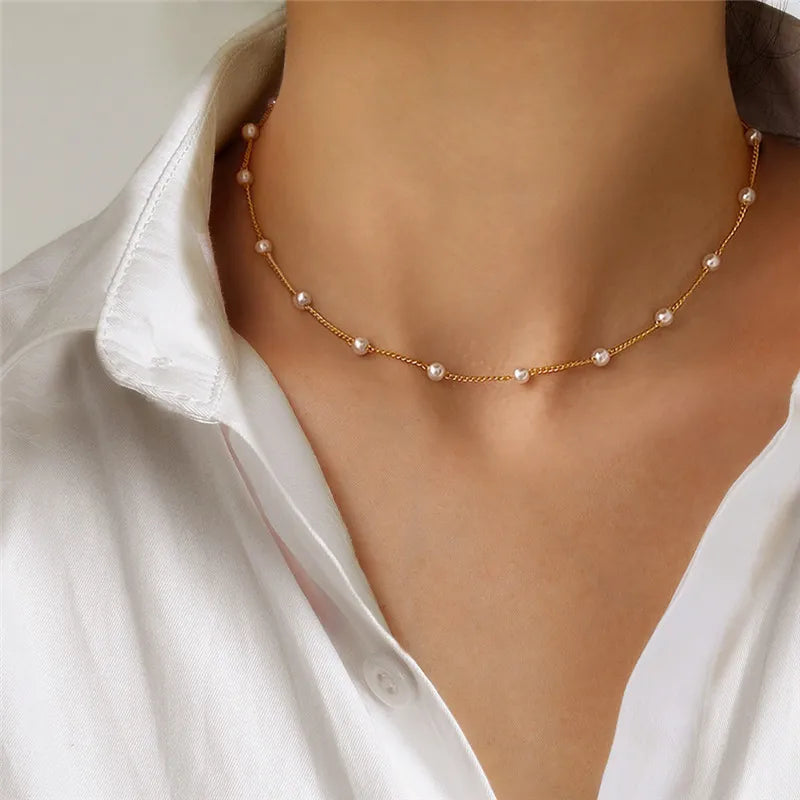 Beads Neck Chain Pearl Choker Necklace