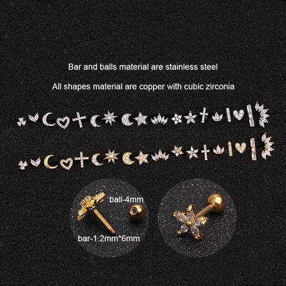 316 Stainless Steel Mini Zircon Cartilage Piercing Stud Earring